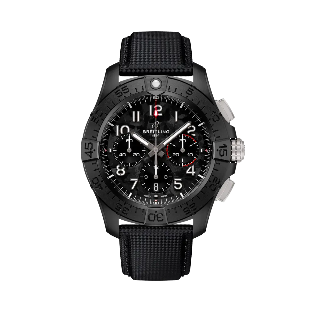 Breitling Avenger B01 Chronograph 44 Night Mission 44 mm Black Dial Ceramic   Leather Strap SB0147101B1X1 - WATCHXNYC