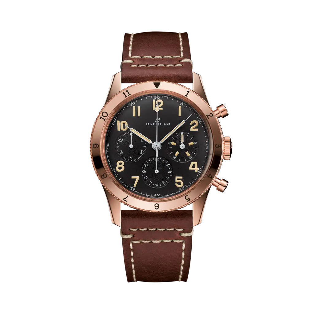 Breitling AVI 1953 Edition 41 mm Black Dial 18K Red Gold Leather Strap RB0920131B1X1 - WATCHXNYC
