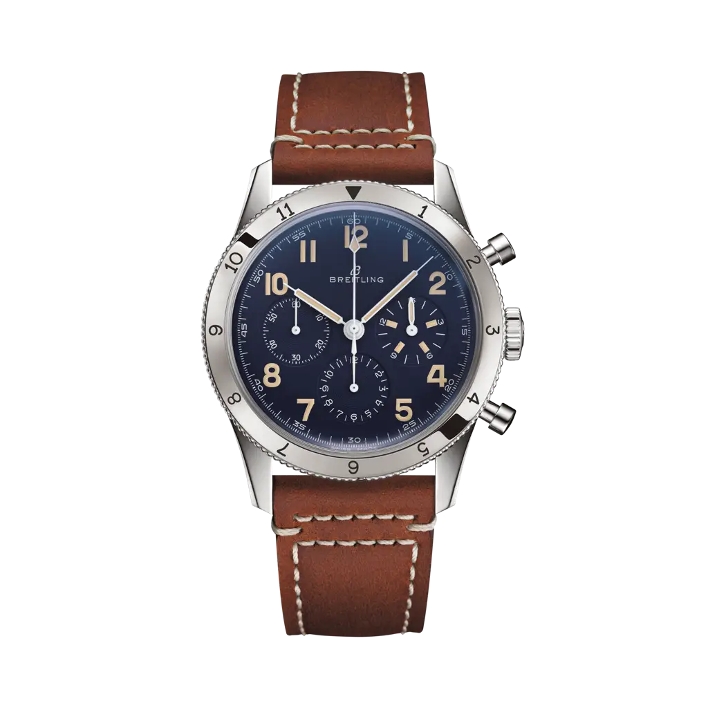 Breitling AVI 1953 Edition 41 mm Blue Dial Platinum   Leather Strap LB0920131C1X1 - WATCHXNYC