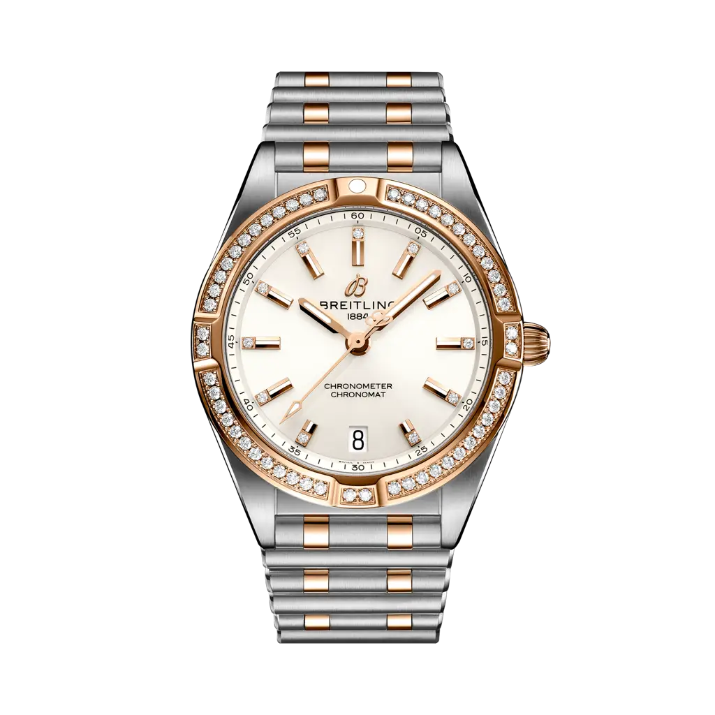 Breitling Chronomat 32mm Beige Dial Stainless Steel & 18K Red Gold (Gem-Set) Bracelet U77310591A1U1 - WATCHXNYC