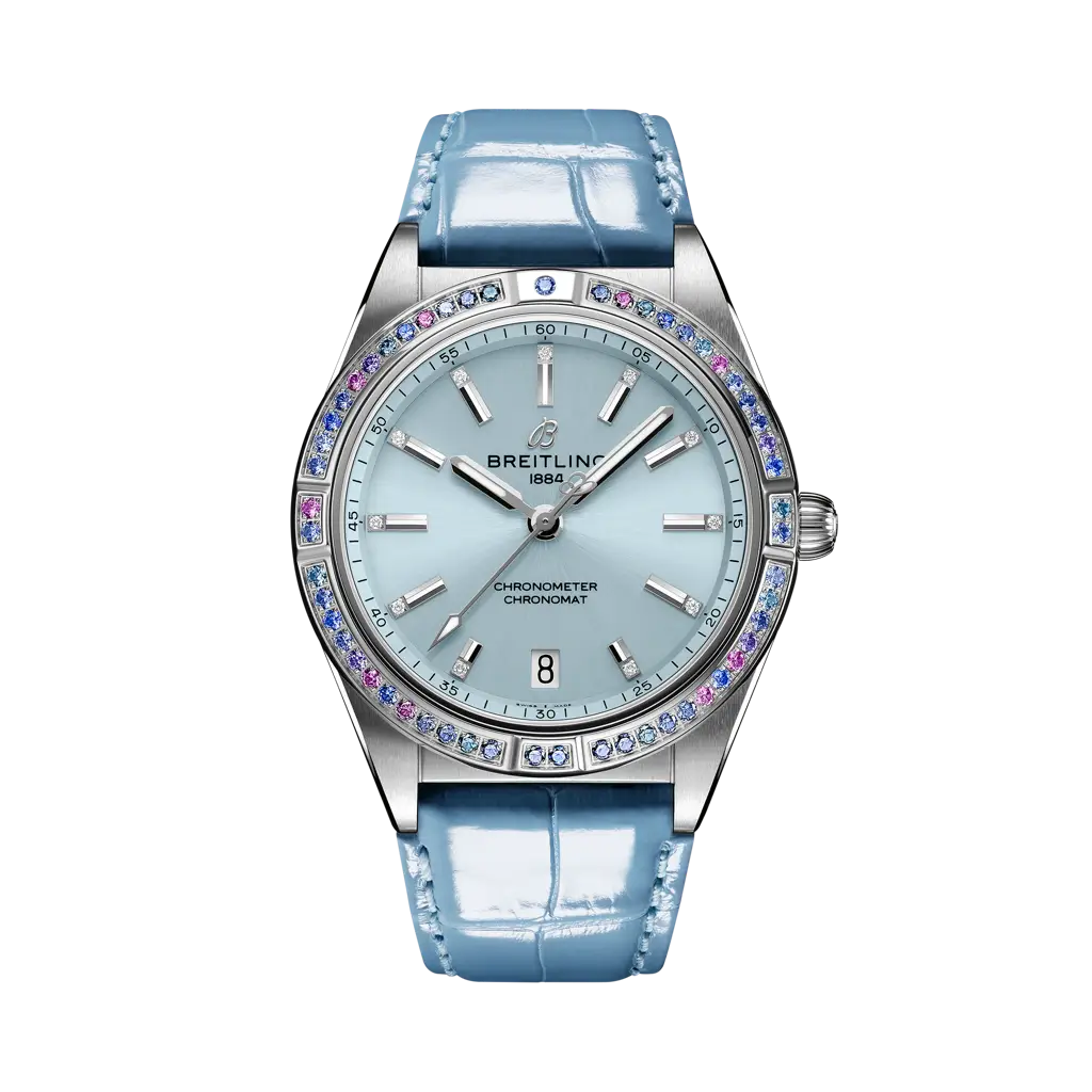 Breitling Chronomat Automatic 36 South Sea 36 mm Ice-Blue Dial Stainless Steel & 18K White Gold   Leather Strap G10380611C1P1 - WATCHXNYC