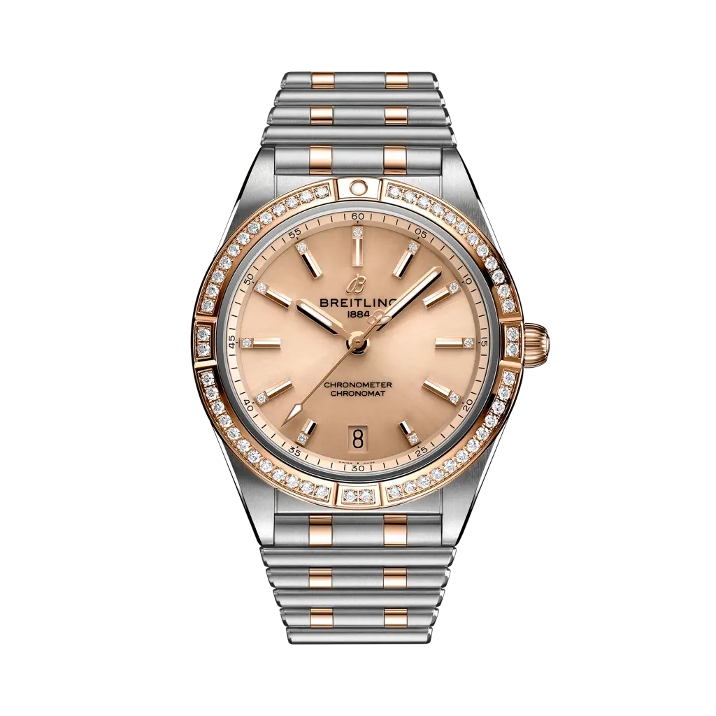 Breitling Chronomat Automatic 36mm Beige Dial Stainless Steel & 18K Red Gold (Gem-Set) Bracelet U10380591K1U1 - WATCHXNYC