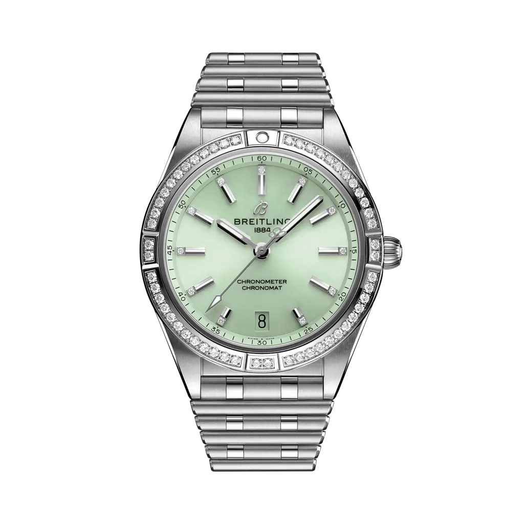 Breitling Chronomat Automatic 36mm Light Green Dial Stainless Steel (Gem-Set) Bracelet A10380591L1A1 - WATCHXNYC