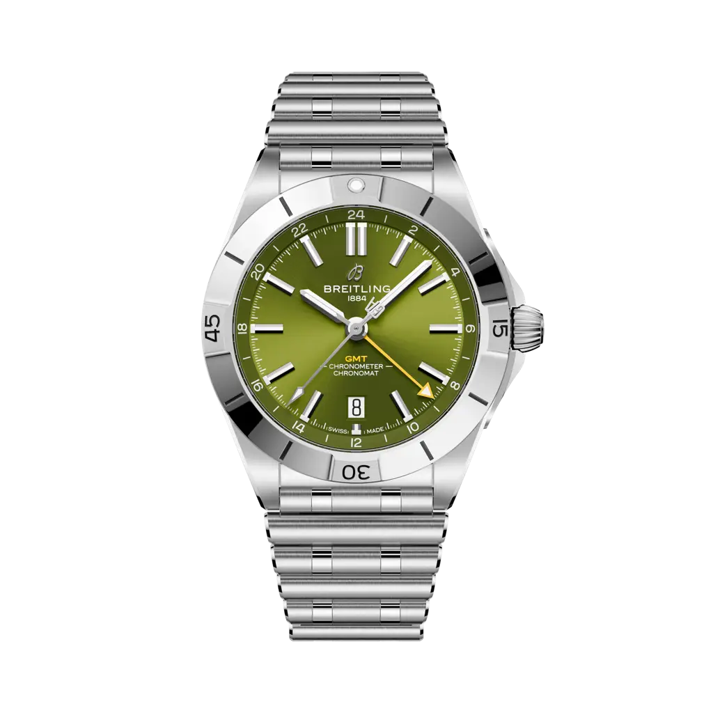 Breitling Chronomat Automatic GMT 40 Giannis Antetokounmpo 40 mm Olive Dial Stainless Steel Metal Bracelet A32398A11L1A1 - WATCHXNYC