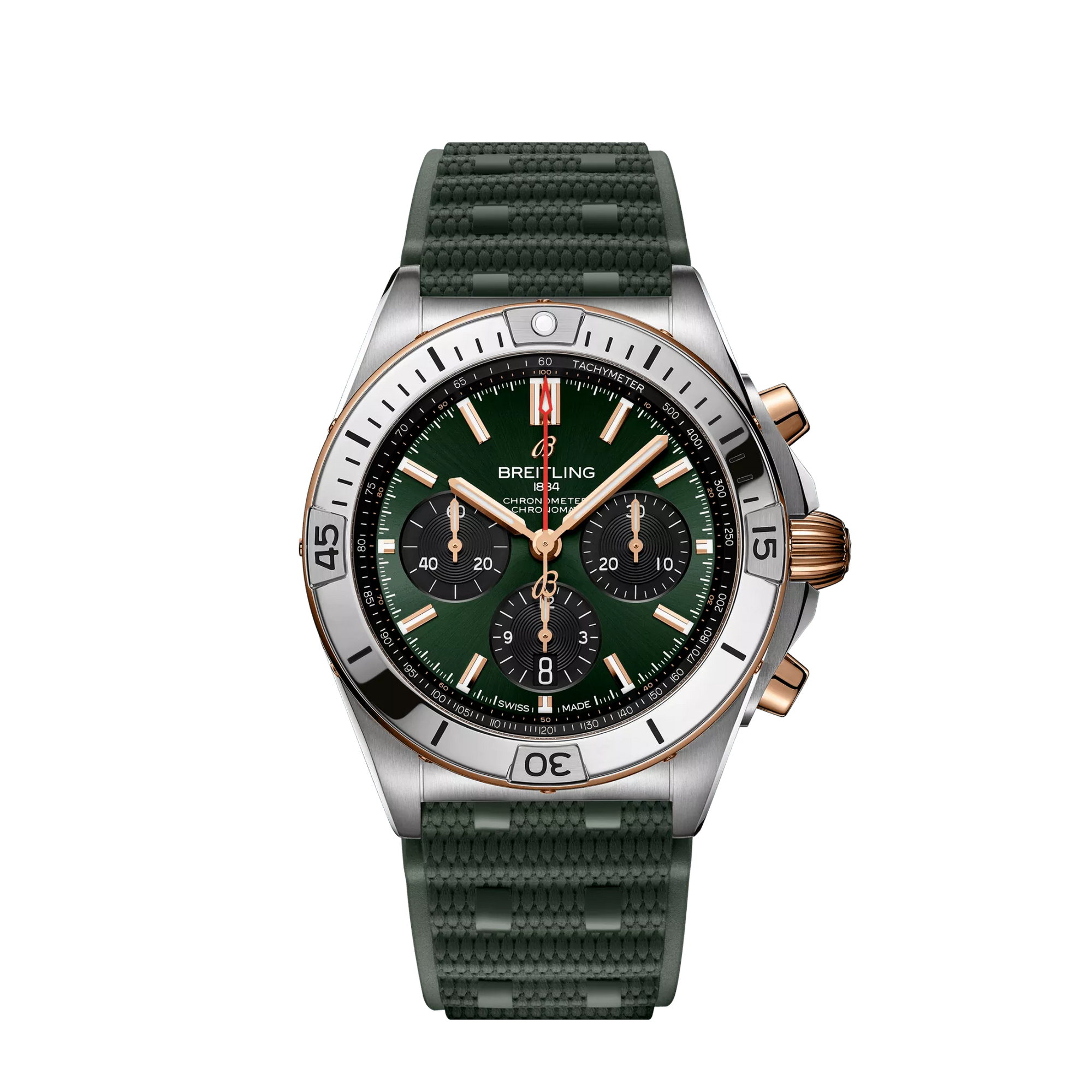 Breitling Chronomat B01 42 mm Green and Black Dial Stainless Steel & 18K Red Gold Green Rubber Strap UB0134131L1S1 - WATCHXNYC