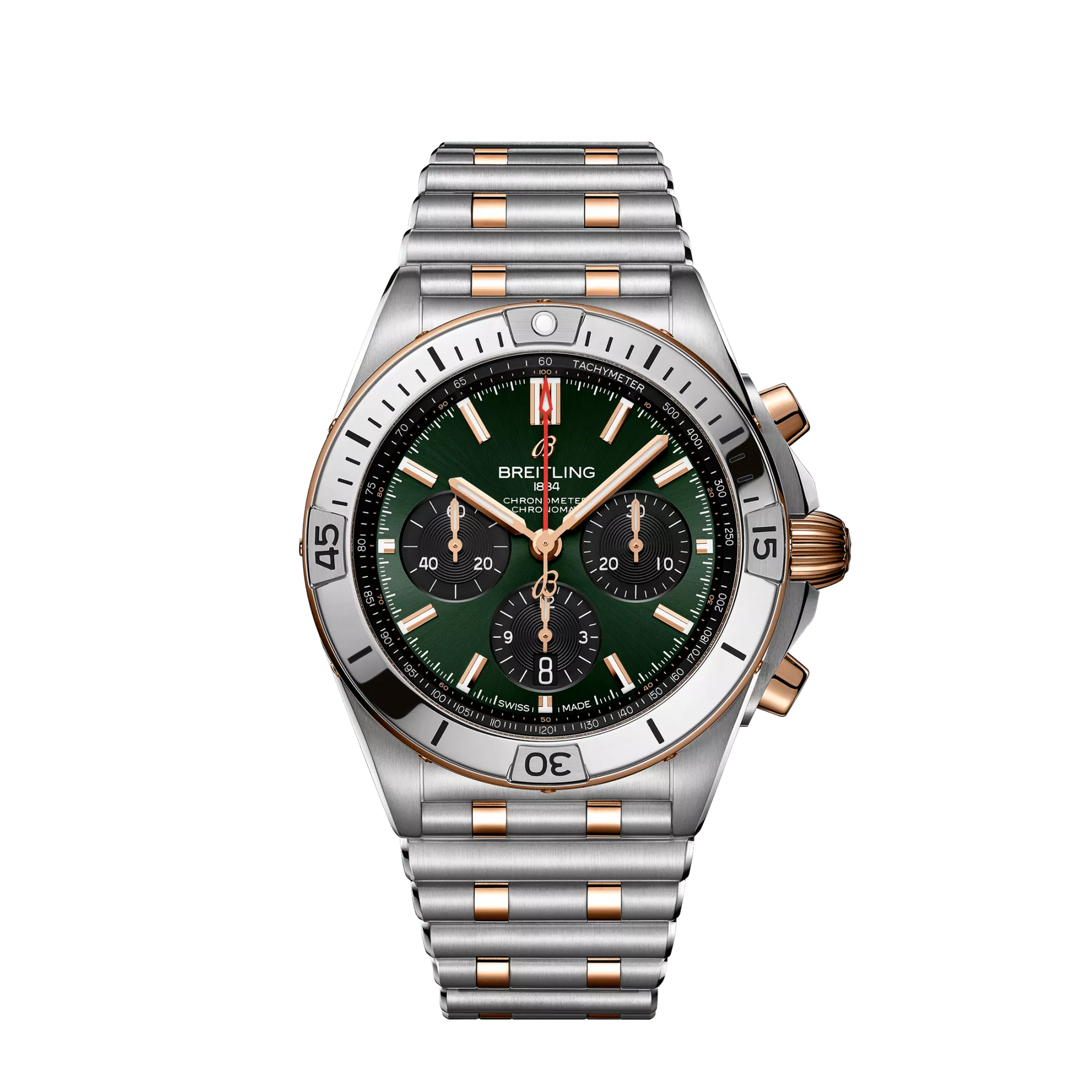 Breitling Chronomat B01 42 mm Green and Black Dial Stainless Steel & 18K Red Gold Metal Bracelet UB0134131L1U1 - WATCHXNYC