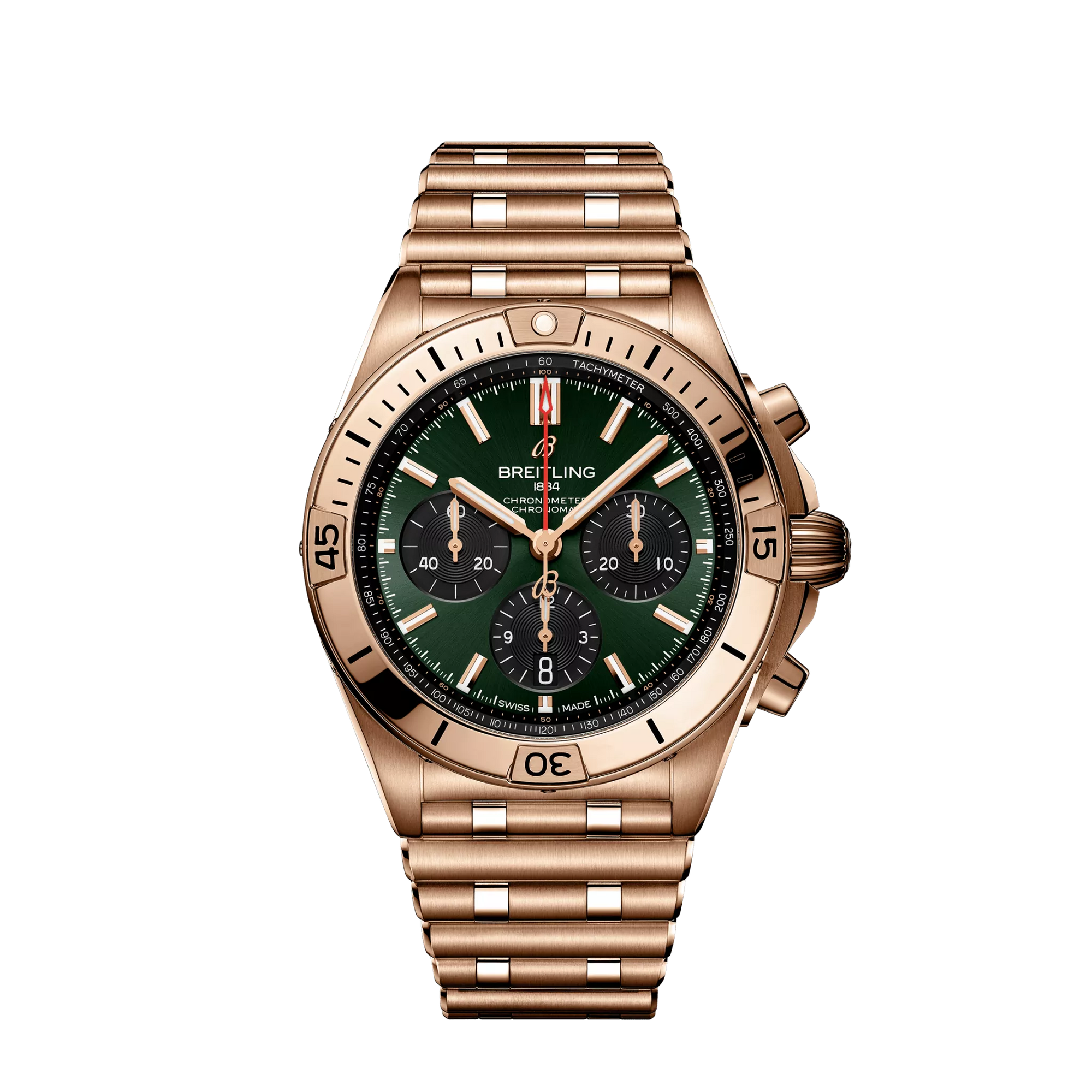 Breitling Chronomat B01 42 mm Green & Black Dial 18K Red Gold Metal Bracelet RB0134101L1R1 - WATCHXNYC