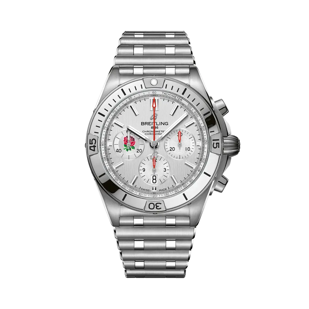 Breitling Chronomat B01 42 Six Nations England 42 mm Silver Dial Stainless Steel Bracelet AB0134A71A1A1 - WATCHXNYC