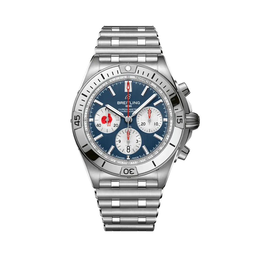 Breitling Chronomat B01 42 Six Nations France 42 mm White and Blue Dial Stainless Steel Bracelet AB0134A81C1A1 - WATCHXNYC