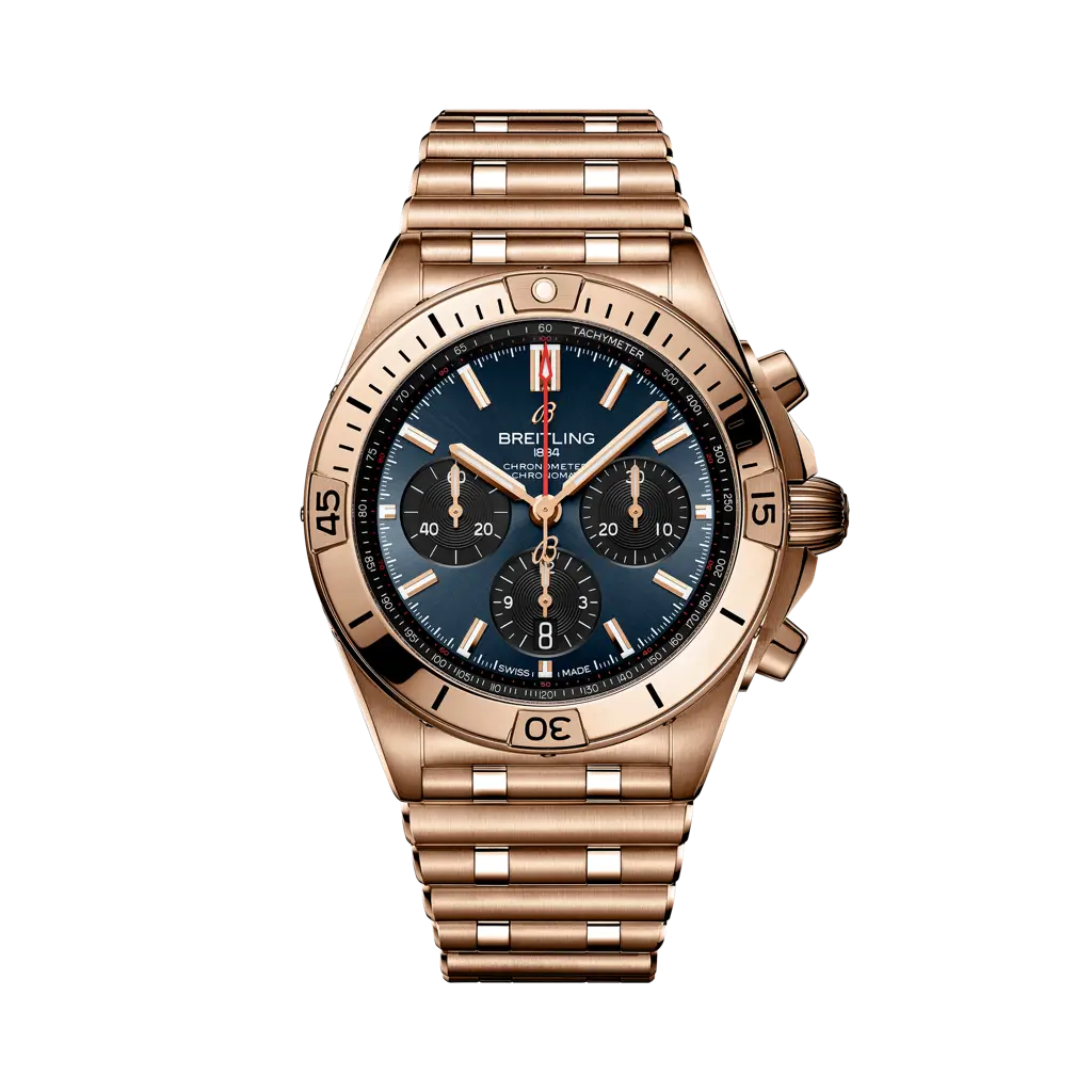Breitling Chronomat B01 42 Super Bowl LVIII 42 mm Blue and Black Dial 18K Red Gold Bracelet RB01343A1C1R1 - WATCHXNYC