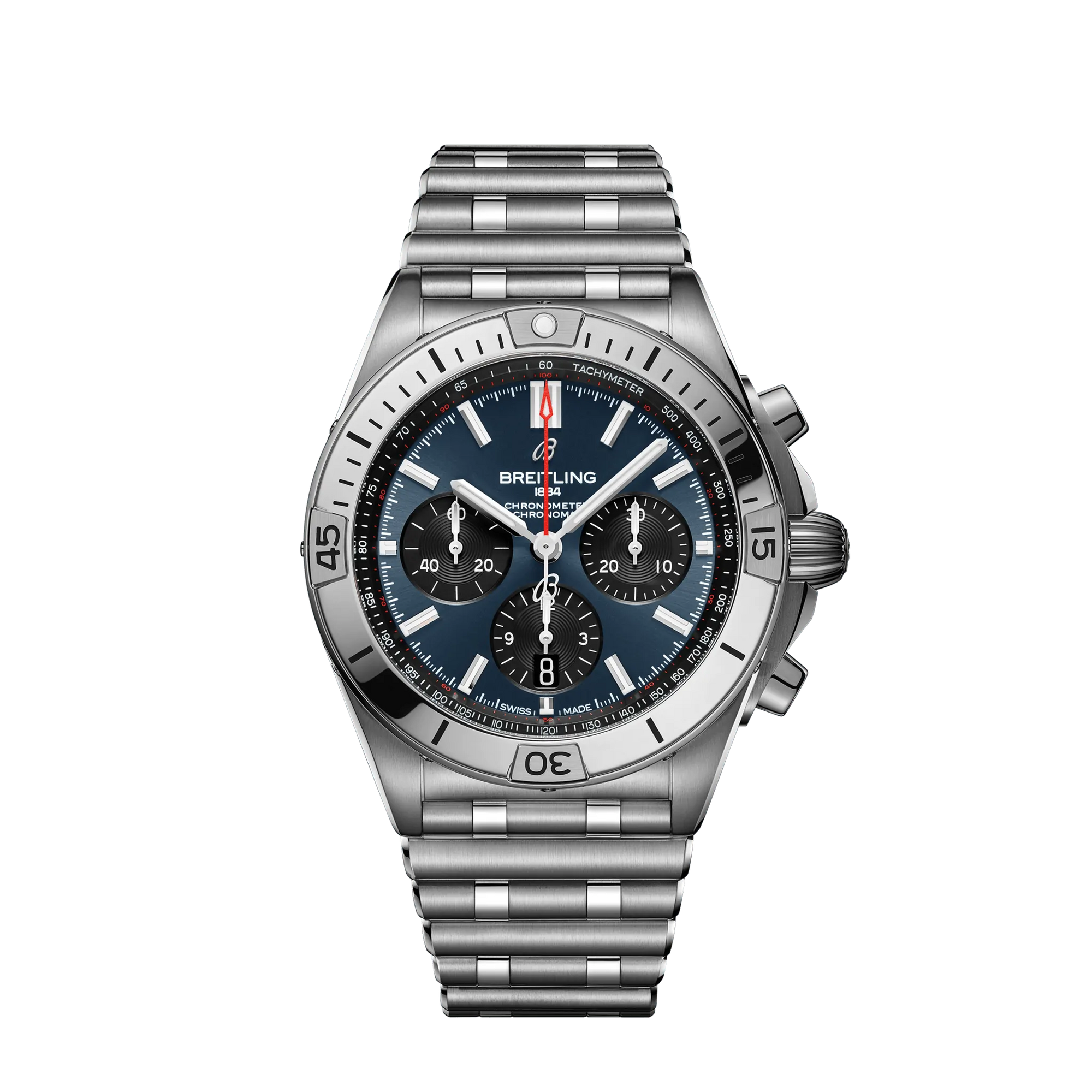 Breitling Chronomat B01 42mm Blue and Black Dial Stainless Steel Metal Bracelet AB0134101C1A1 - WATCHXNYC