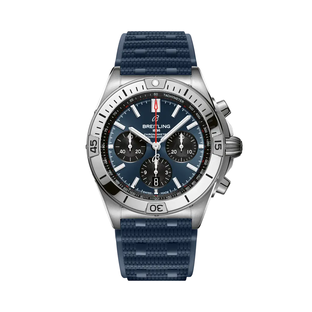 Breitling Chronomat B01 42mm Blue & Black Dial Stainless Steel Blue Rubber Strap AB0134101C1S1 - WATCHXNYC