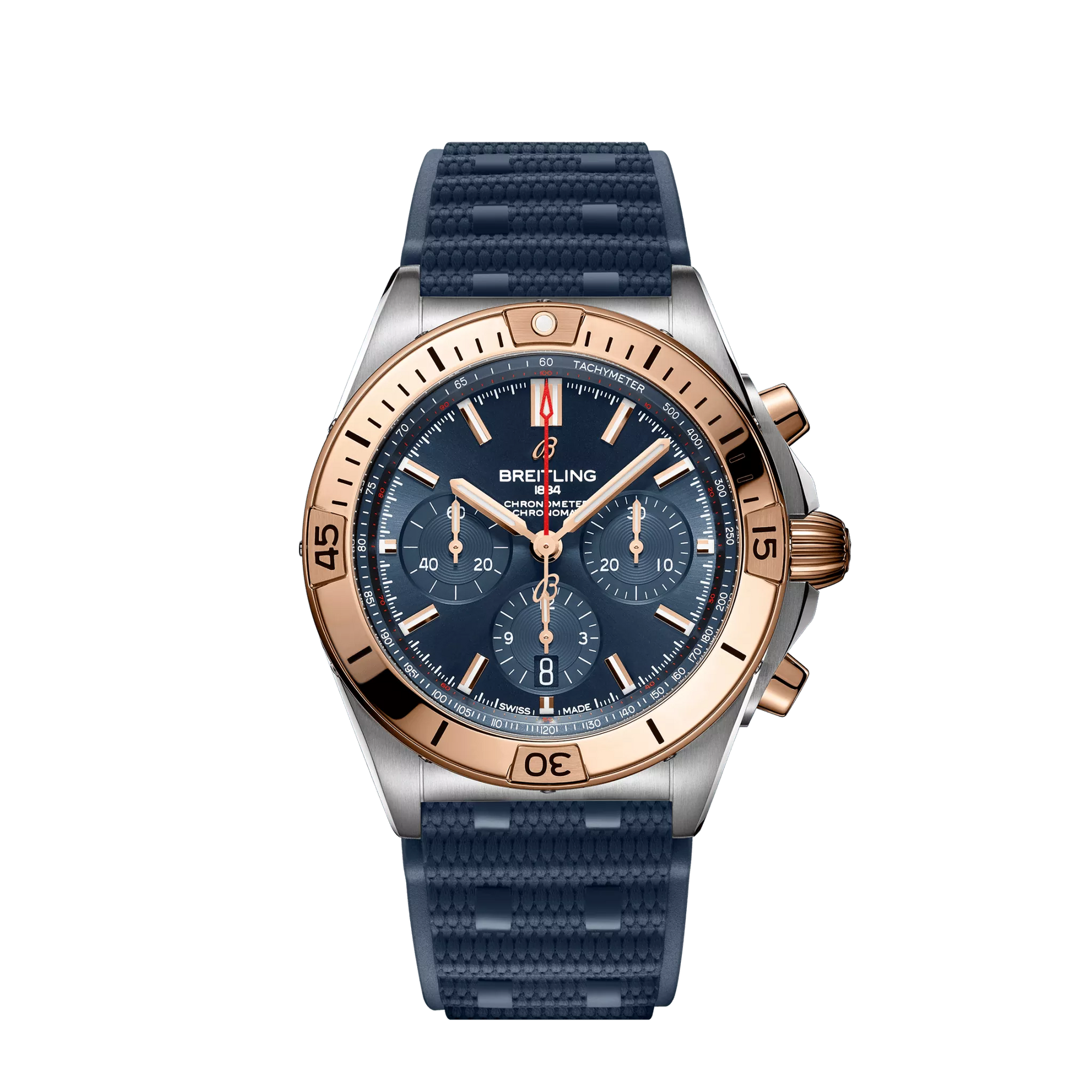 Breitling Chronomat B01 42mm Blue Dial Stainless Steel & 18K Red Gold Blue Rubber Strap UB0134101C1S1 - WATCHXNYC