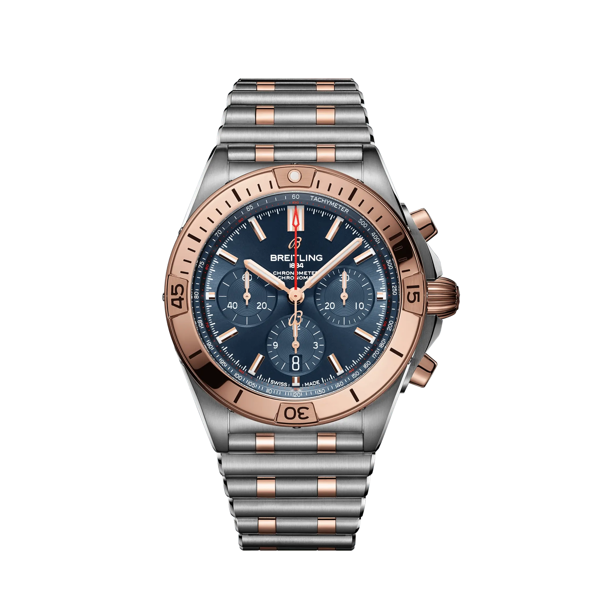Breitling Chronomat B01 42mm Blue Dial Stainless Steel & 18K Red Gold Metal Bracelet UB0134101C1U1 - WATCHXNYC