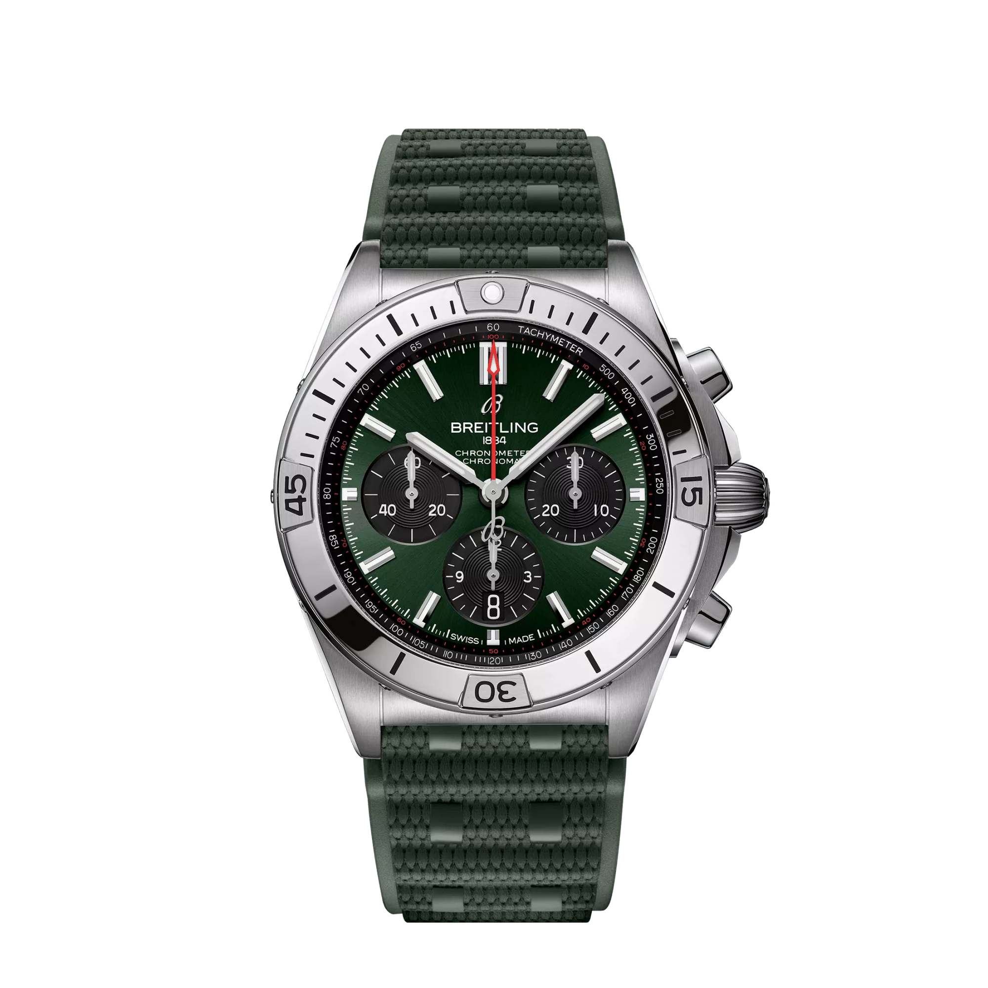 Breitling Chronomat B01 42mm Green and Black Dial Stainless Steel Green Rubber Strap AB0134101L2S1 - WATCHXNYC