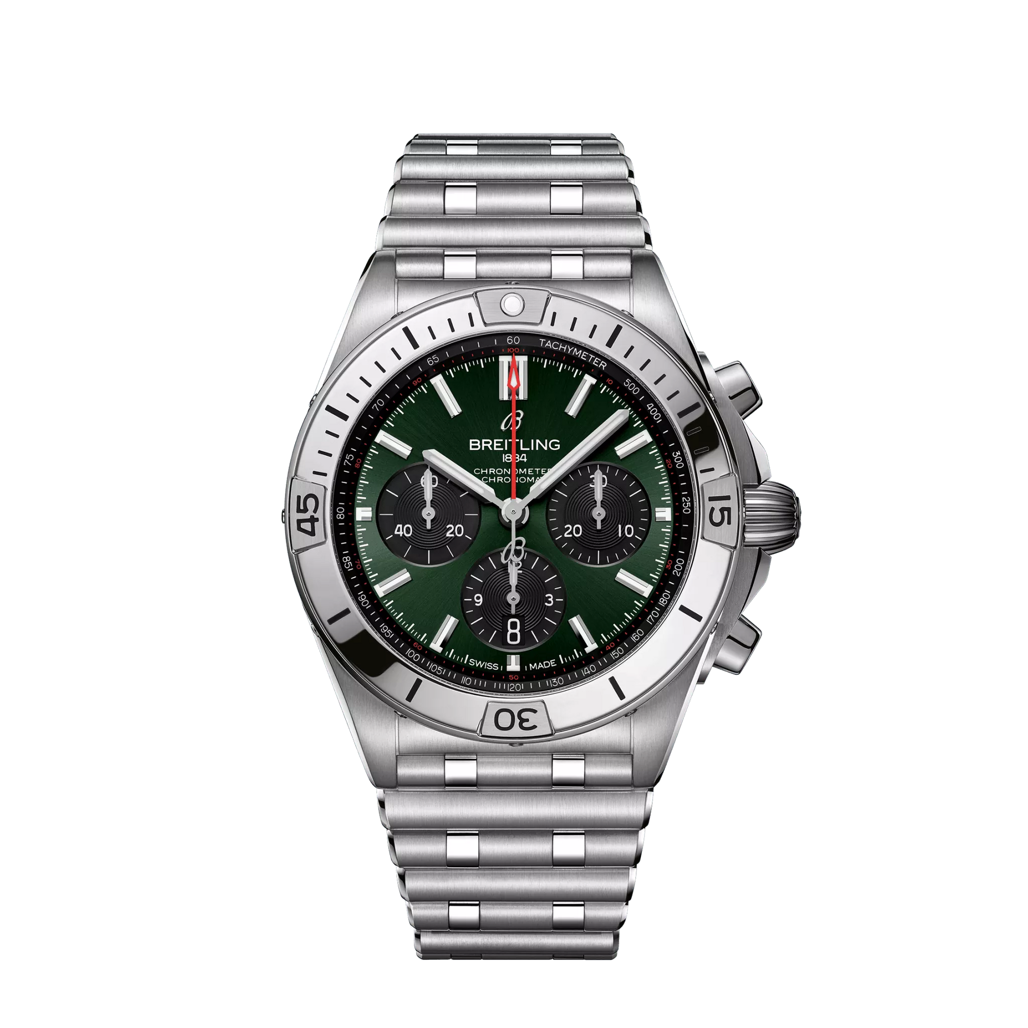 Breitling Chronomat B01 42mm Green and Black Dial Stainless Steel Metal Bracelet AB0134101L2A1 - WATCHXNYC