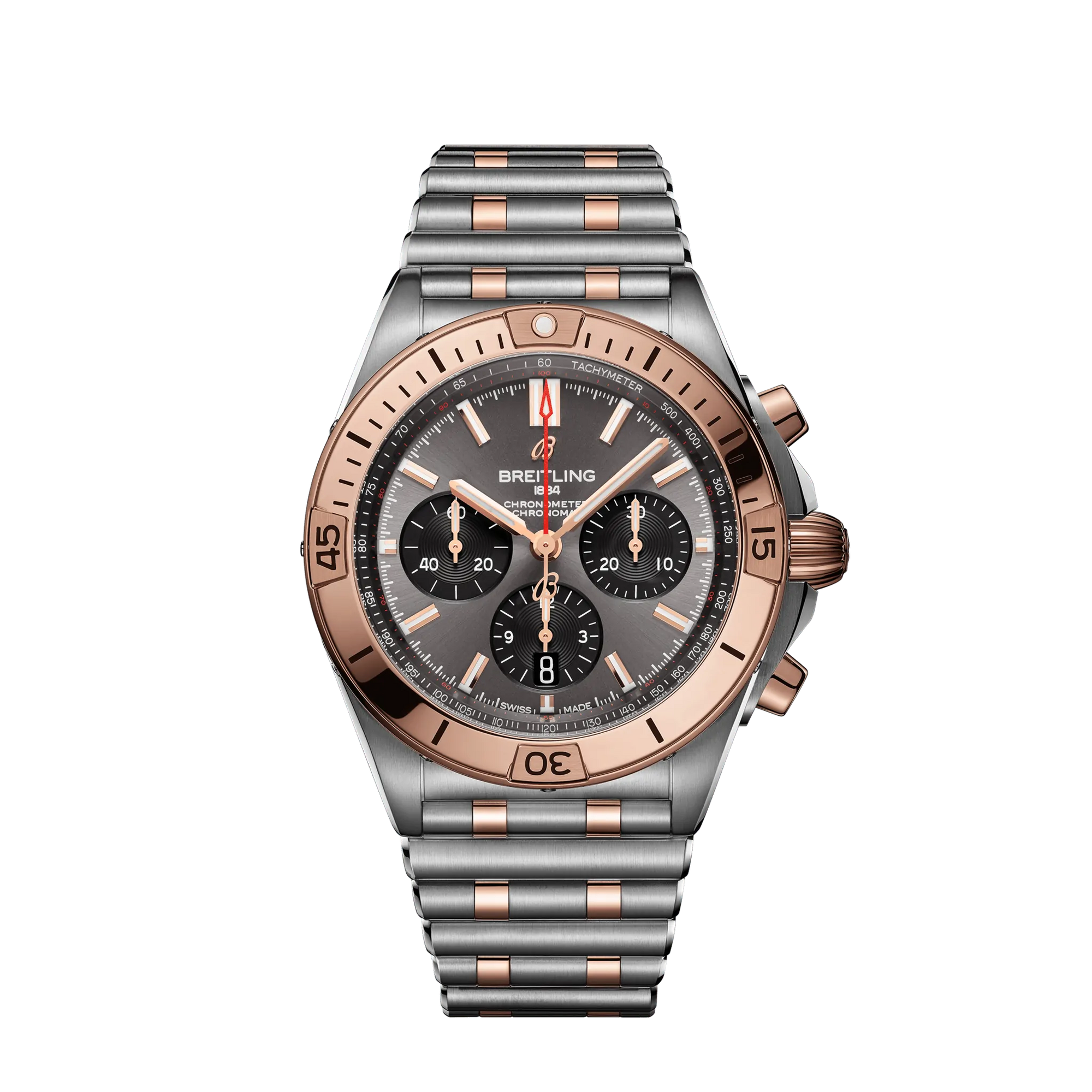 Breitling Chronomat B01 42mm Grey and Black Dial Stainless Steel & 18K Red Gold Metal Bracelet UB0134101B1U1 - WATCHXNYC