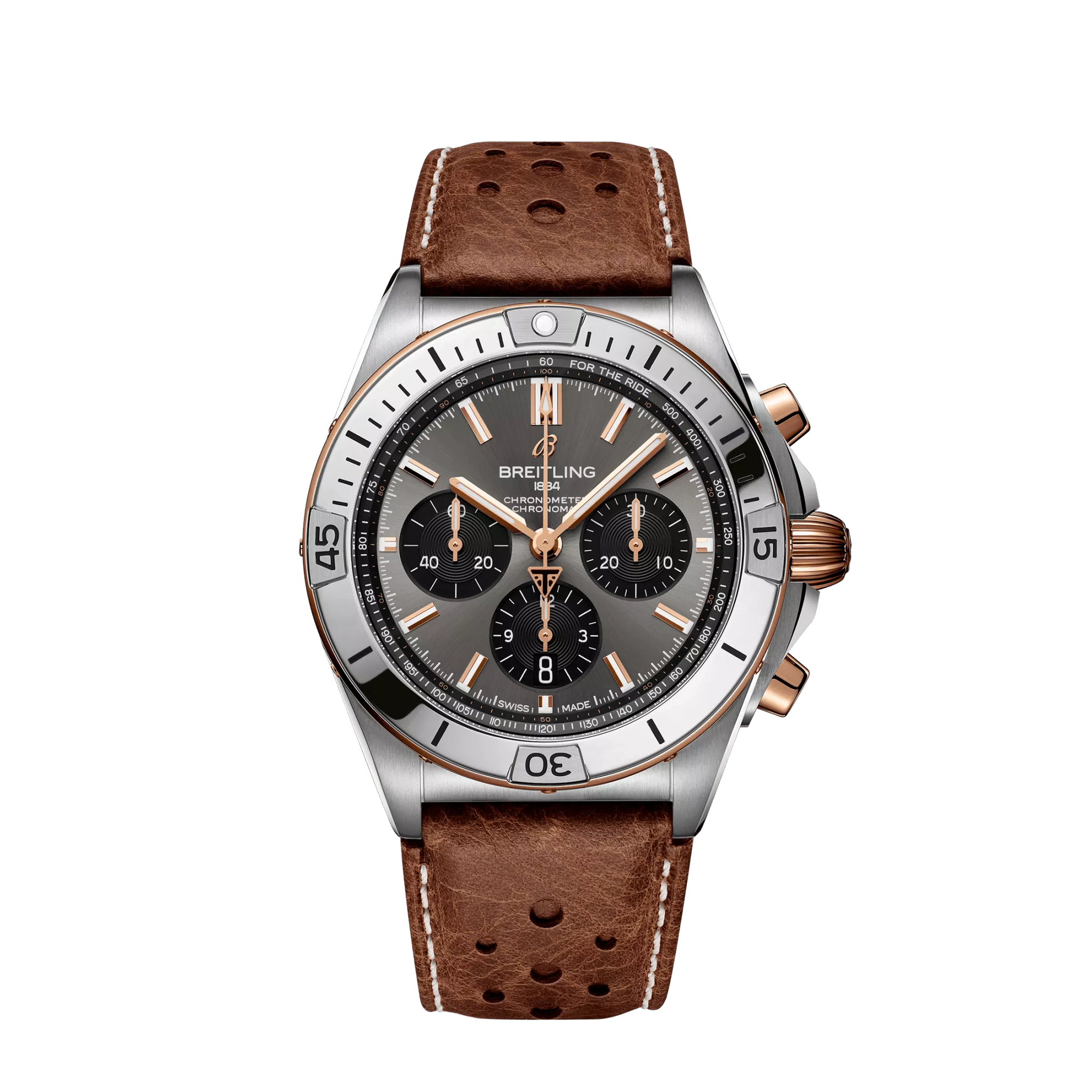Breitling Chronomat B01 42mm Grey & Black Dial Titanium & 18K Red Gold   Leather Strap  TB0134101M1X1 - WATCHXNYC