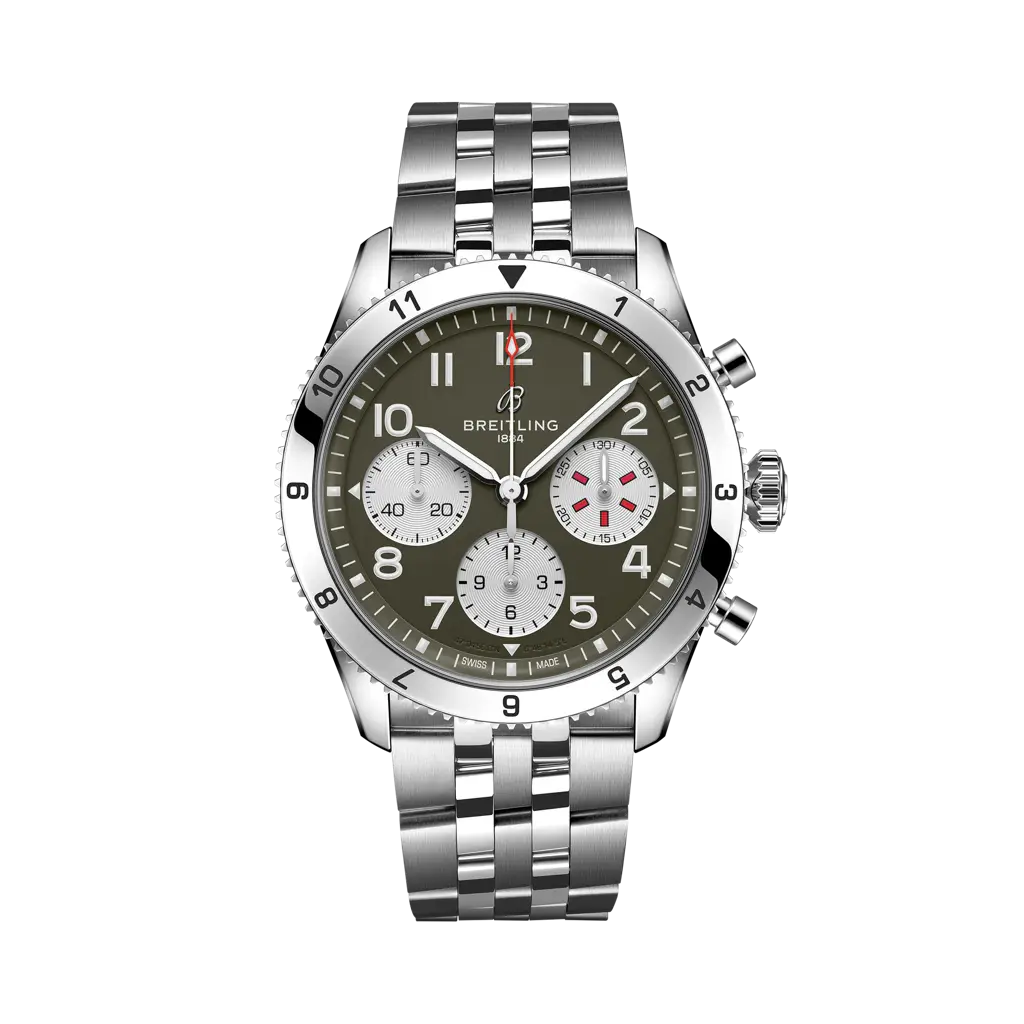 Breitling Classic AVI Chronograph 42 Curtiss Warhawk 42 mm Brown Dial Stainless Steel Bracelet A233802A1L1A1 - WATCHXNYC