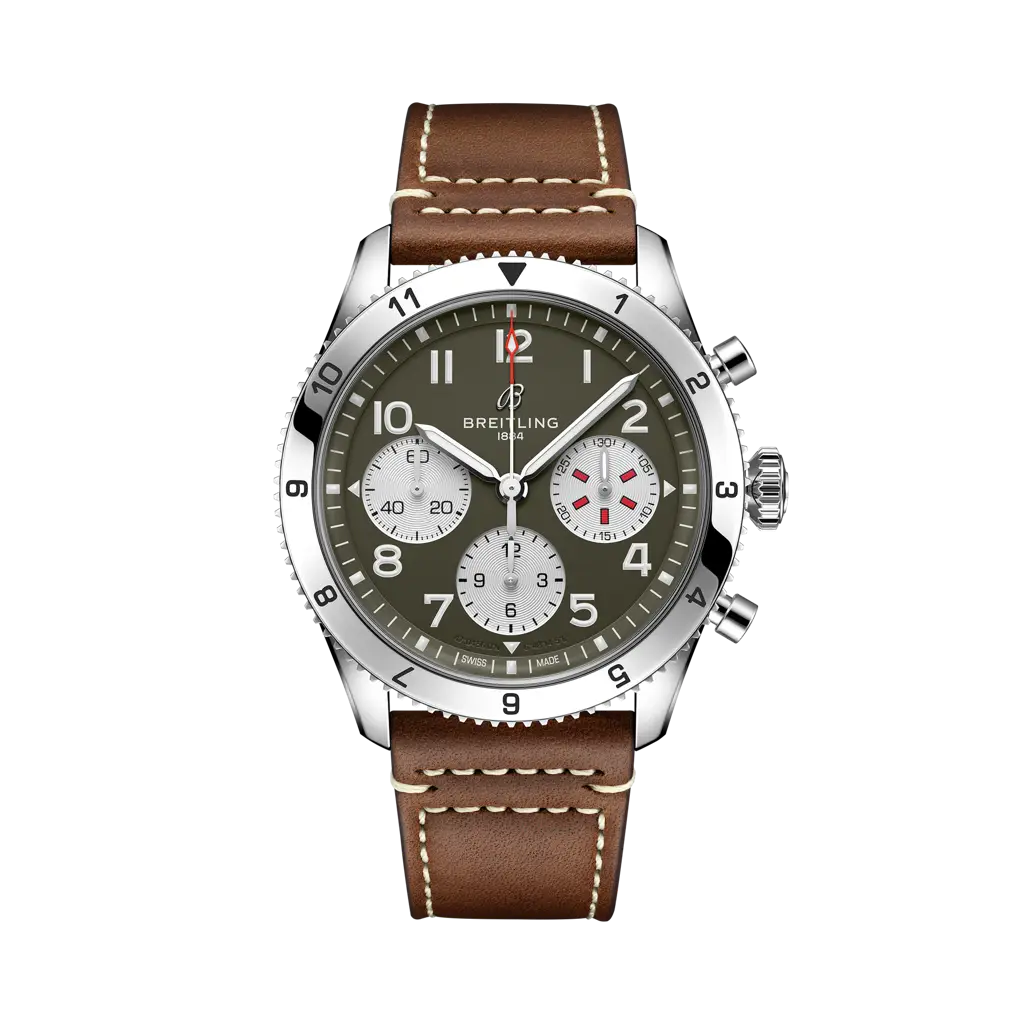 Breitling Classic AVI Chronograph 42 Curtiss Warhawk 42 mm Brown Dial Stainless Steel   Leather Strap A233802A1L1X1 - WATCHXNYC