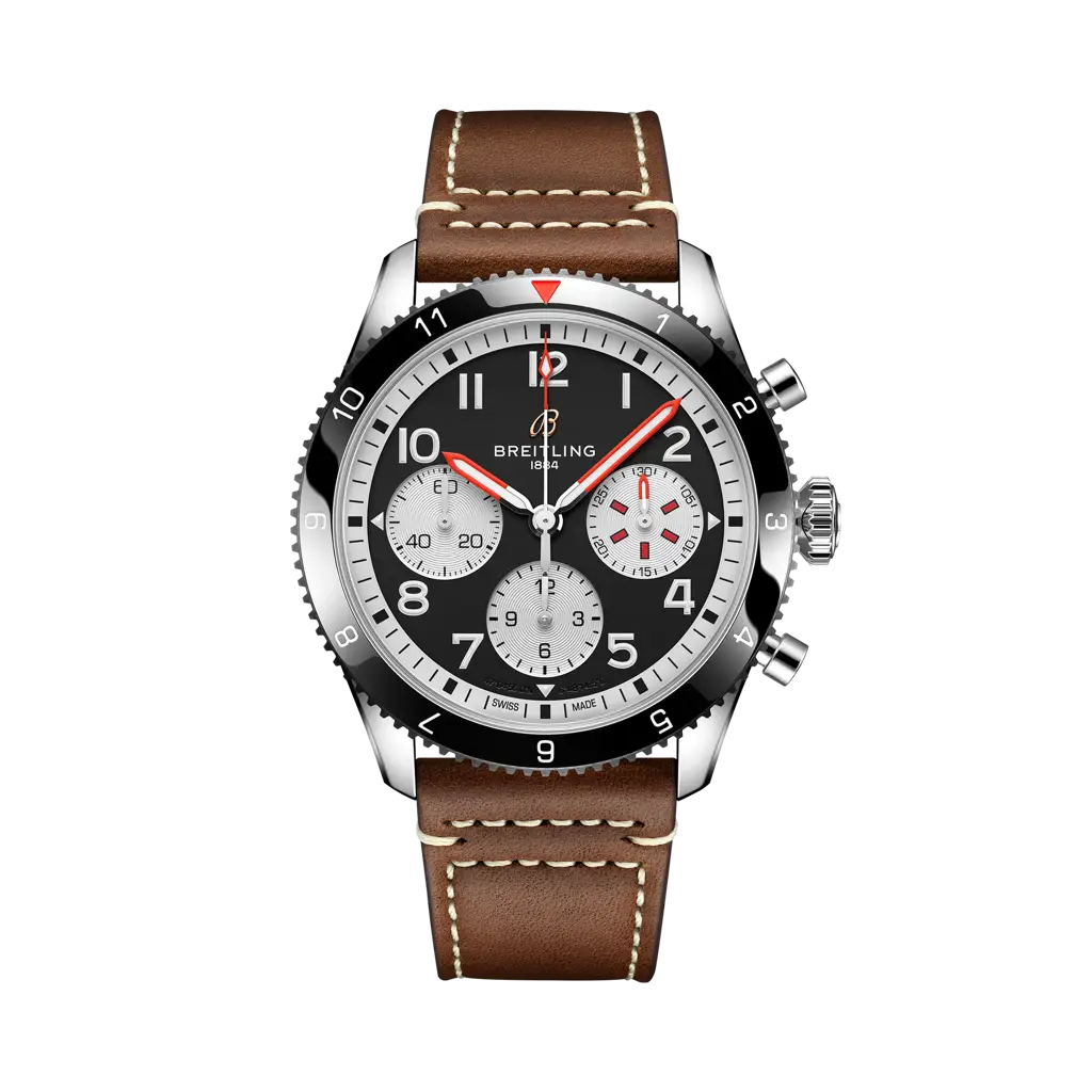 Breitling Classic AVI Chronograph 42 Mosquito 42 mm Black Dial Stainless Steel   Leather Strap Y233801A1B1X1 - WATCHXNYC