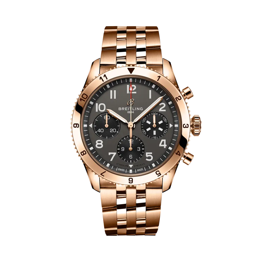 Breitling Classic AVI Chronograph 42 P-51 Mustang 42 mm Bright Black Dial 18K Red Gold Bracelet R233801A1B1R1 - WATCHXNYC