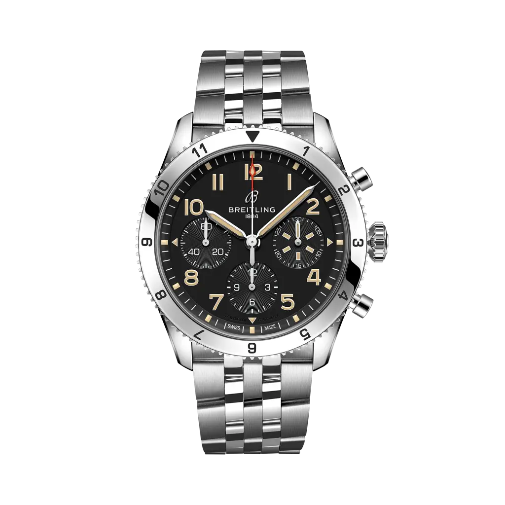 Breitling Classic AVI Chronograph 42 P-51 Mustang 42 mm Bright Black Dial Stainless Steel Bracelet A233803A1B1A1 - WATCHXNYC