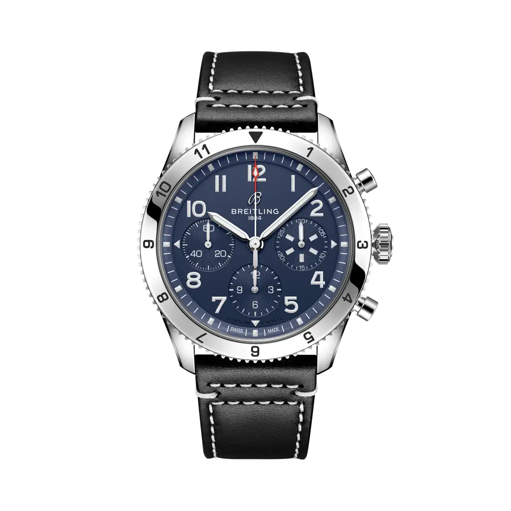 Breitling Classic AVI Chronograph 42 Tribute to Vought F4U Corsair 42 mm Blue Dial Stainless Steel   Leather Strap A233801A1C1X1 - WATCHXNYC