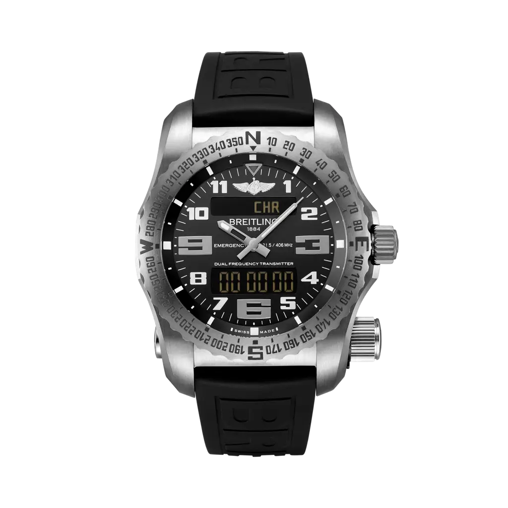Breitling Emergency 51 mm Black Dial Titanium Black Rubber Strap E76325221B1S1 - WATCHXNYC