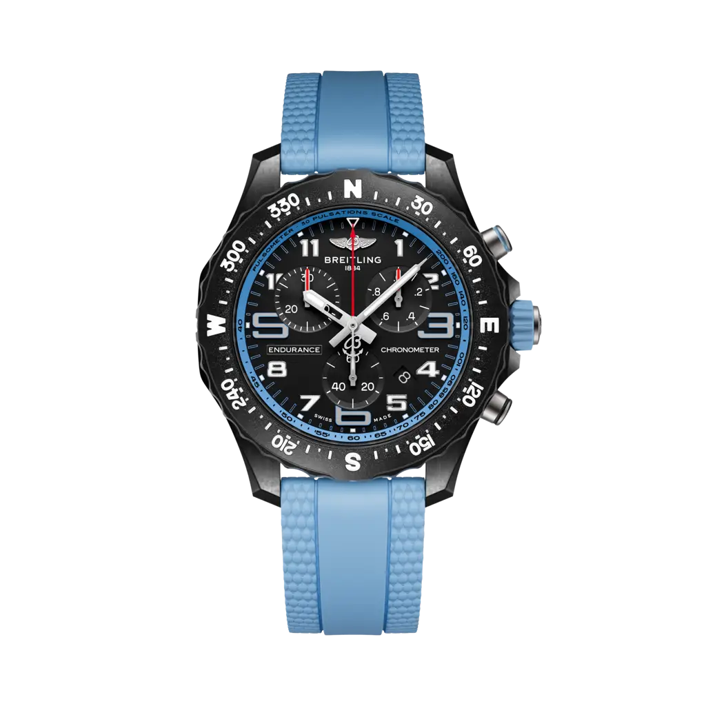 Breitling Endurance Pro 38 mm Black Dial Breitlight Blue Rubber Strap X83310281B1S1 - WATCHXNYC