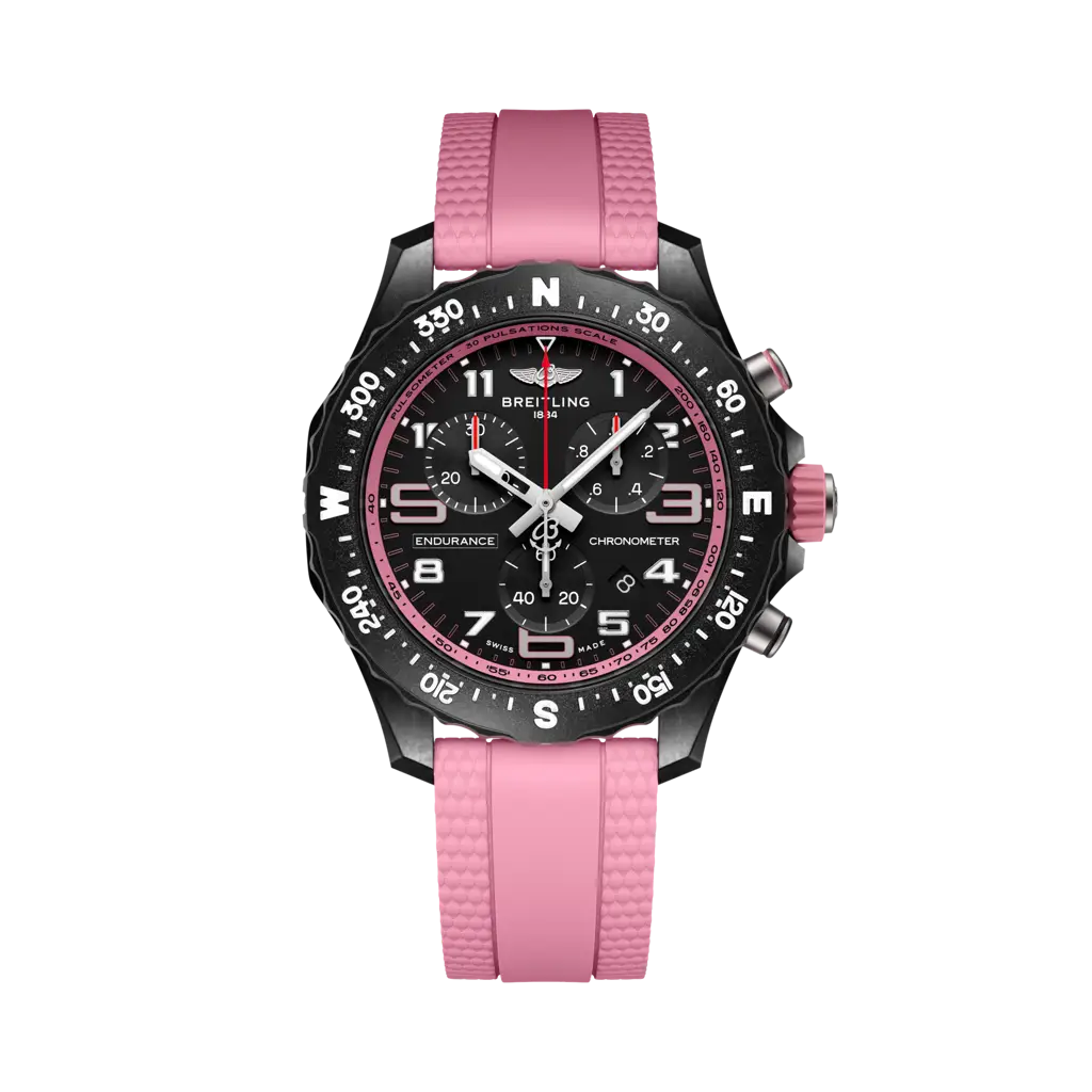 Breitling Endurance Pro 38 mm Black Dial Breitlight Pink Rubber Strap X83310D41B1S1 - WATCHXNYC