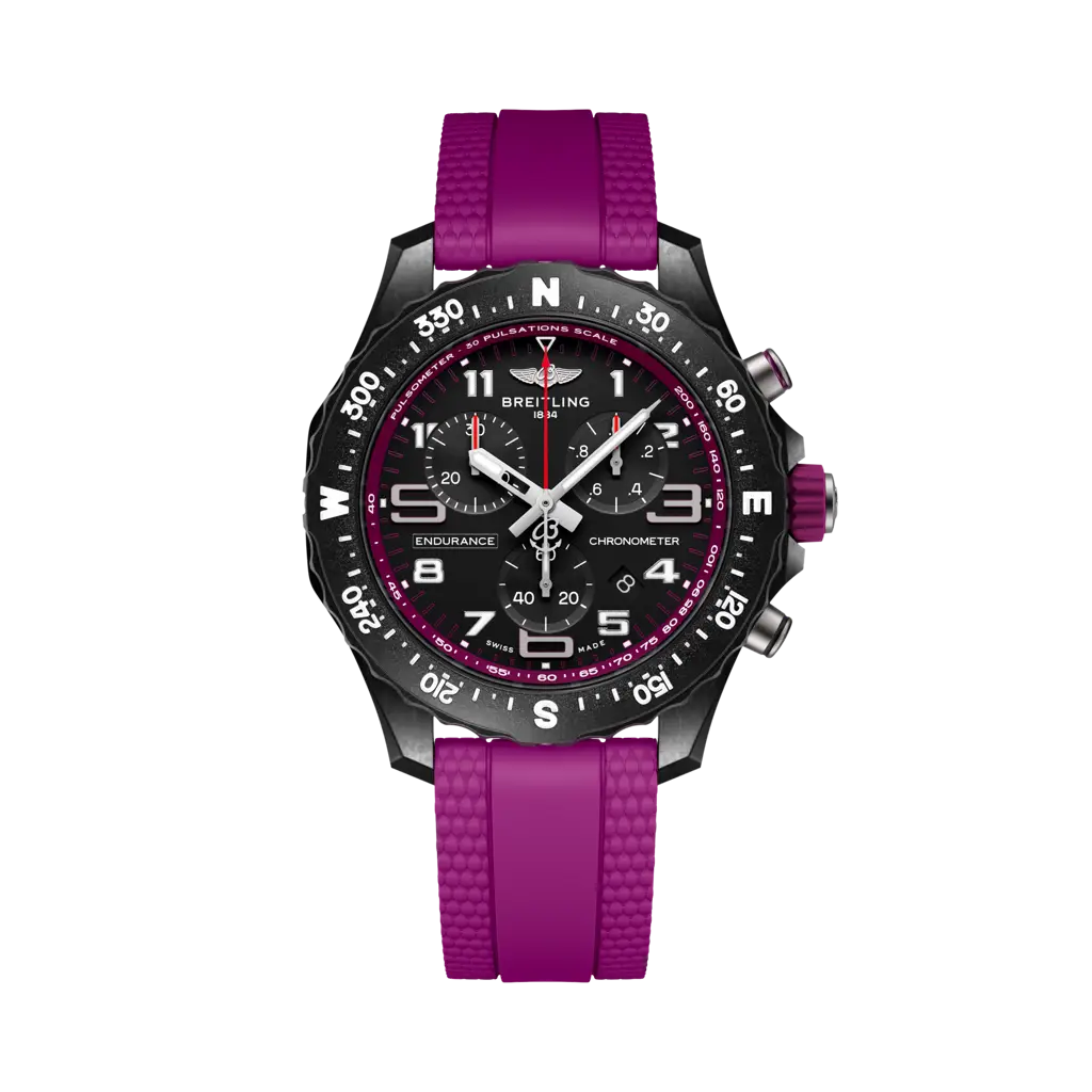 Breitling Endurance Pro 38 mm Black Dial Breitlight Purple Rubber Strap X83310F61B1S1 - WATCHXNYC