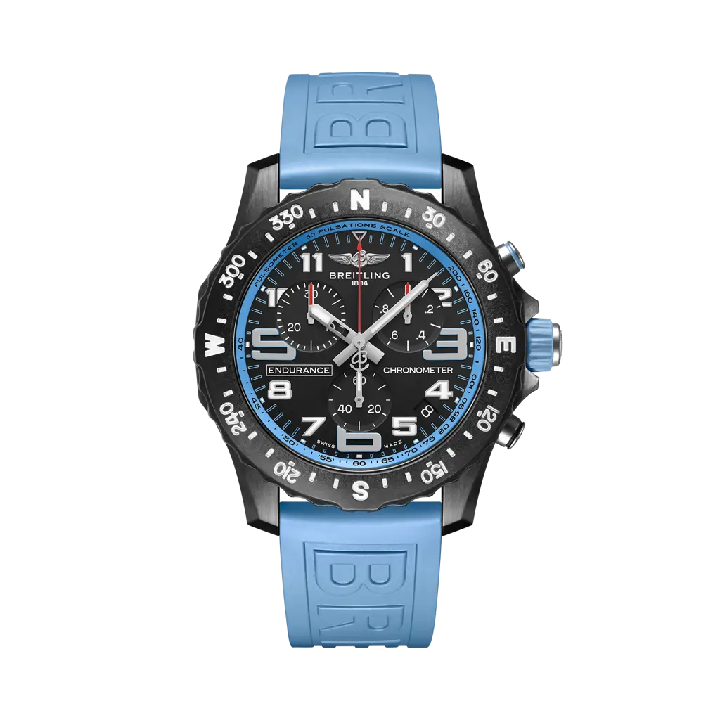Breitling Endurance Pro 44 mm Black Dial Breitlight Blue Rubber Strap X82310281B1S1 - WATCHXNYC