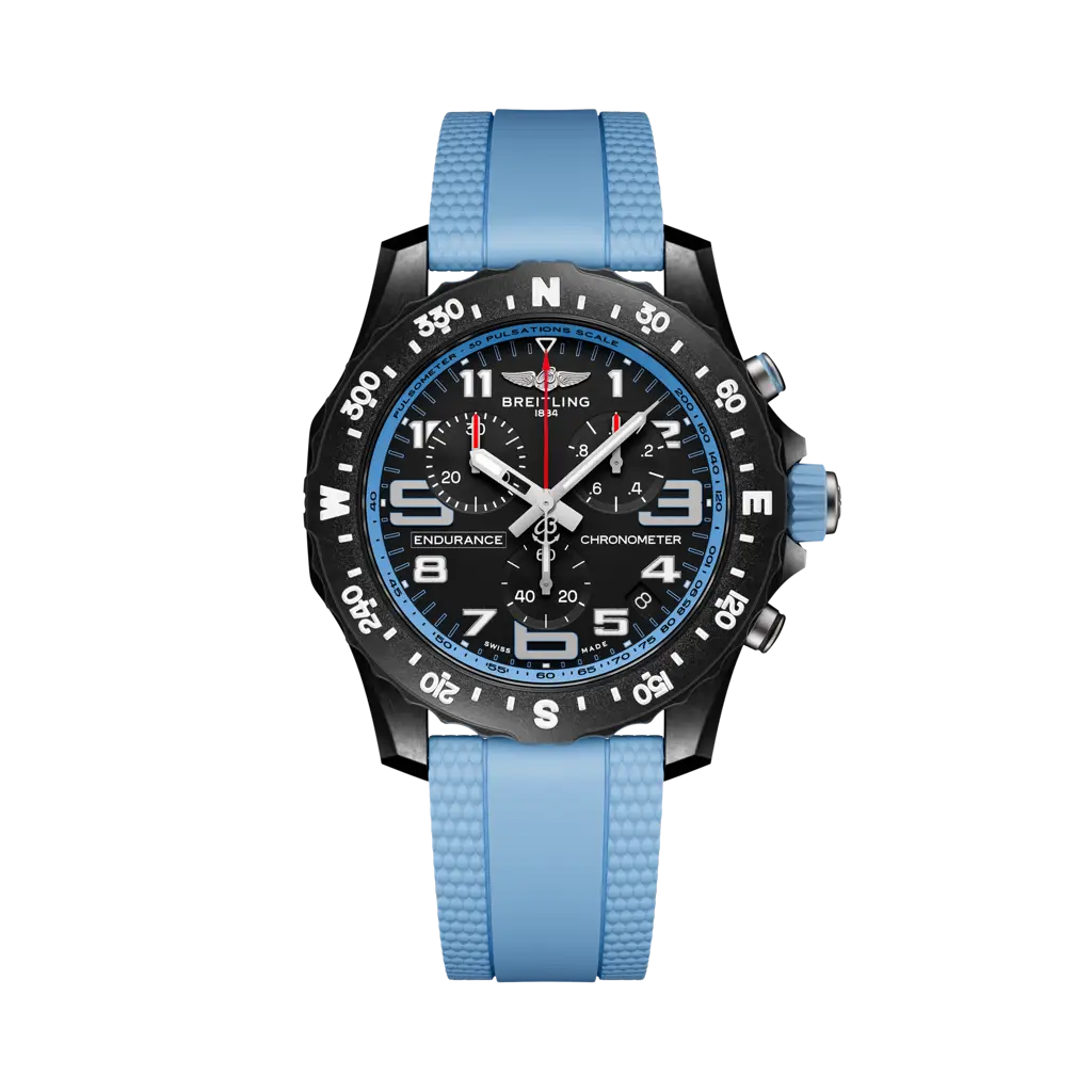 Breitling Endurance Pro 44 mm Black Dial Breitlight Blue Rubber Strap X82310281B1S2 - WATCHXNYC