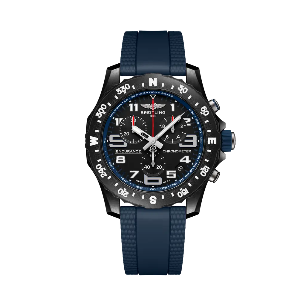 Breitling Endurance Pro 44 mm Black Dial Breitlight Blue Rubber Strap X82310D51B1S2 - WATCHXNYC
