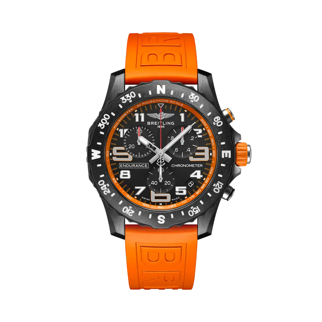 Breitling Endurance Pro 44 mm Black Dial Breitlight Orange Rubber Strap X82310A51B1S1 - WATCHXNYC