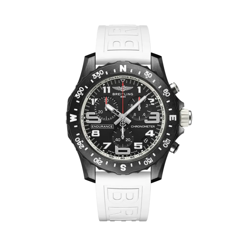 Breitling Endurance Pro 44 mm Esfera negra Correa de caucho blanca Breitlight X82310A71B1S1 