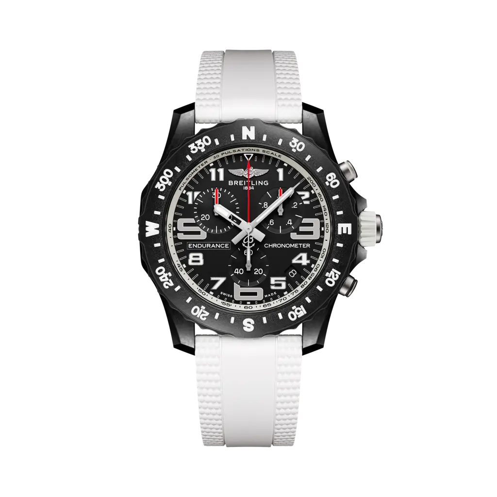 Breitling Endurance Pro 44 mm Black Dial Breitlight White Rubber Strap X82310A71B1S2 - WATCHXNYC