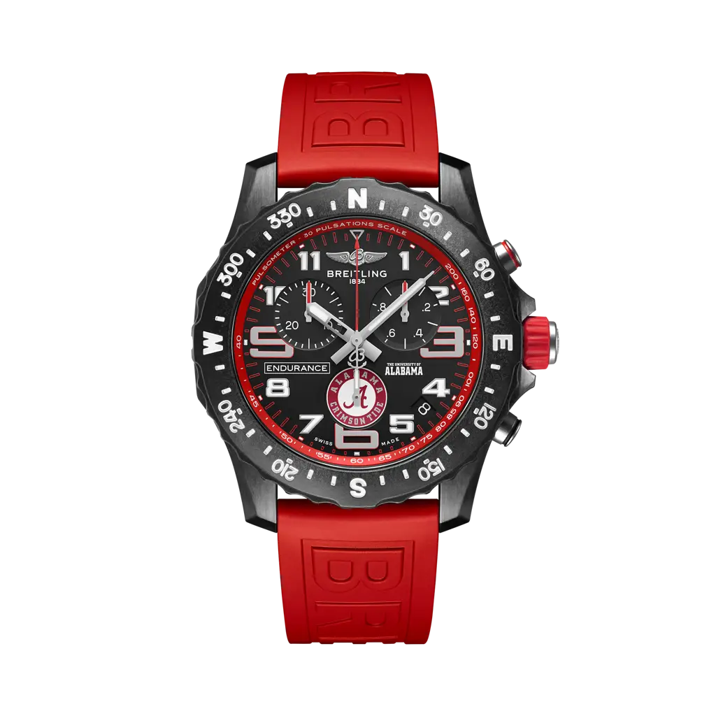 Breitling Endurance Pro 44 The University of Alabama® 44 mm Black Dial Breitlight Red Rubber Strap X823102C1B1S1 - WATCHXNYC