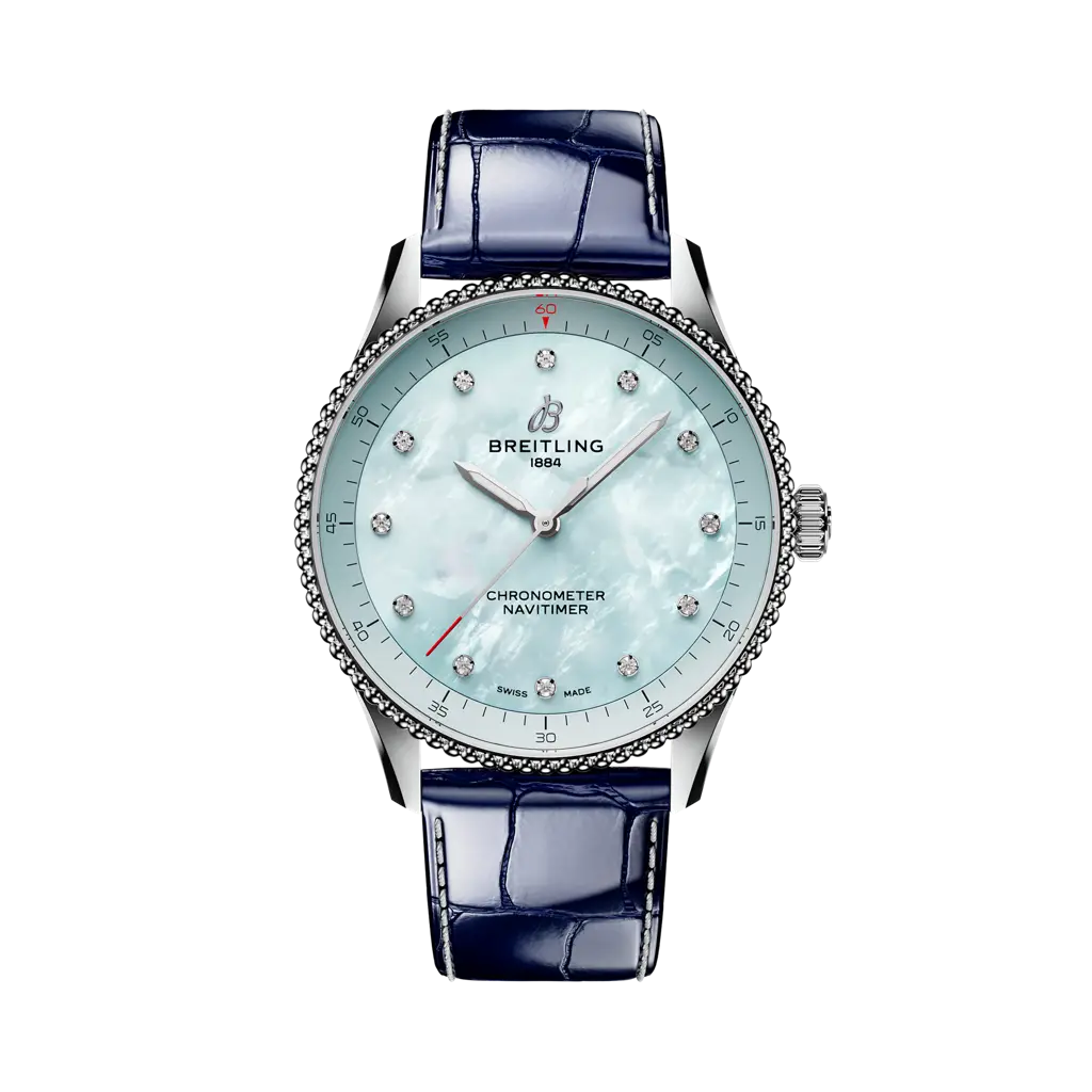 Breitling Navitimer 32 mm Ocean Dial Stainless Steel   Leather Strap A77320171C1P1 - WATCHXNYC