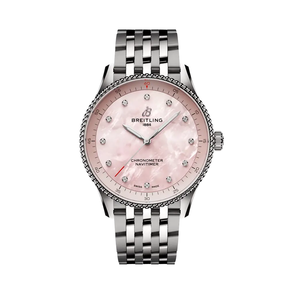 Breitling Navitimer 32 mm Rose Pink Dial Stainless Steel Bracelet A77320D91K1A1 - WATCHXNYC