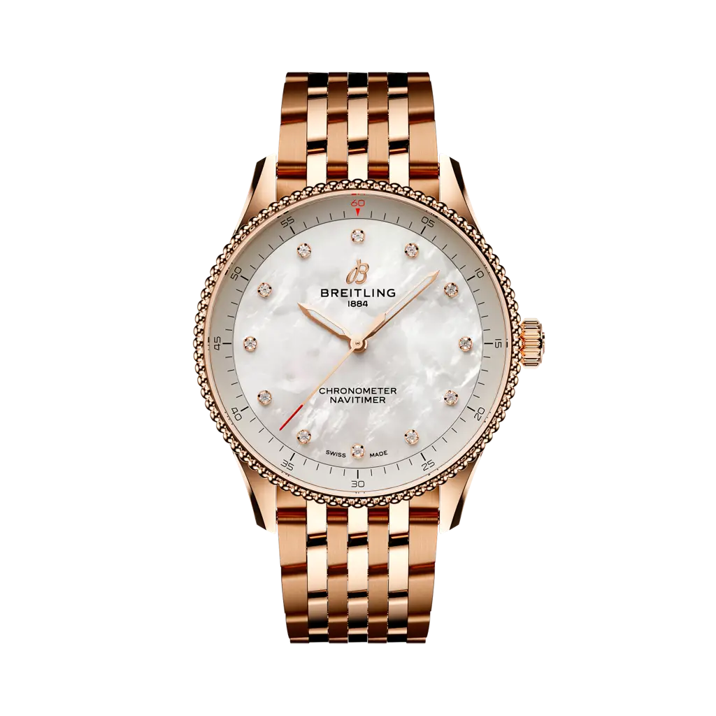 Breitling Navitimer 32mm White Dial Small Scale Traceable 18K Red Gold Bracelet R77320E61A1R1 - WATCHXNYC