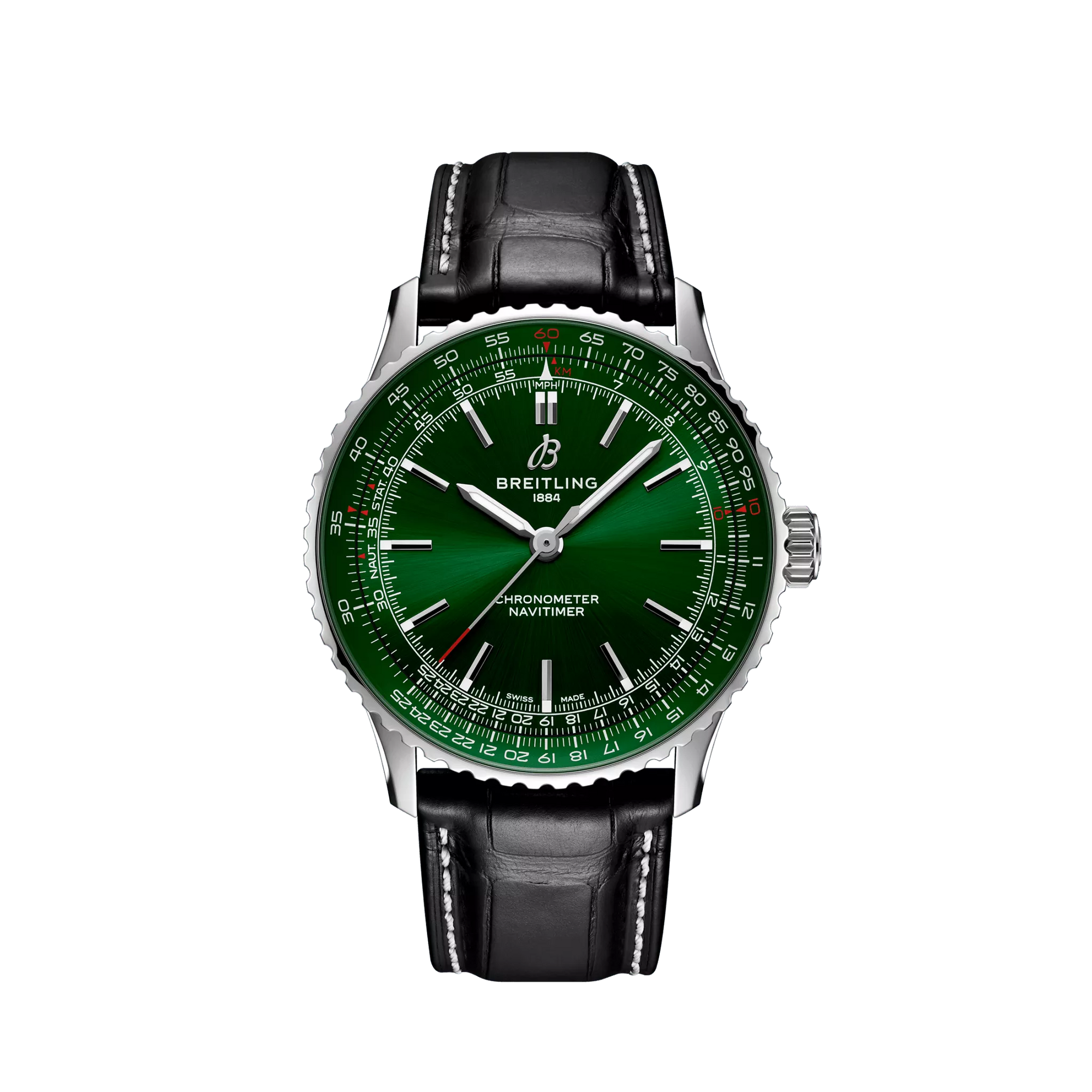 Breitling Navitimer  41.0 mm Green Dial Stainless Steel Black and   Leather Strap A17329371L1P1 - WATCHXNYC