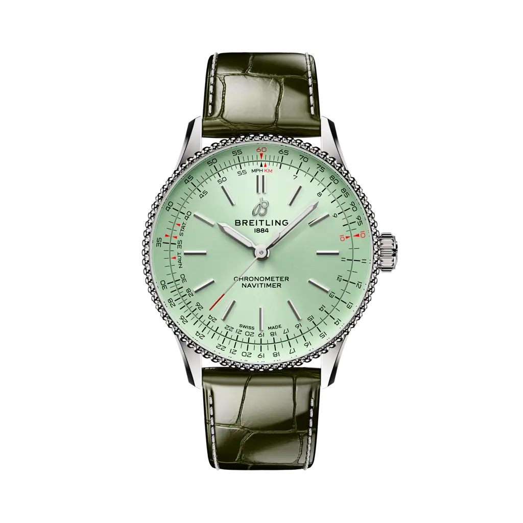 Breitling Navitimer Automatic 36 mm Olive Green Dial Stainless Steel   Leather Strap A17327361L1P1 - WATCHXNYC