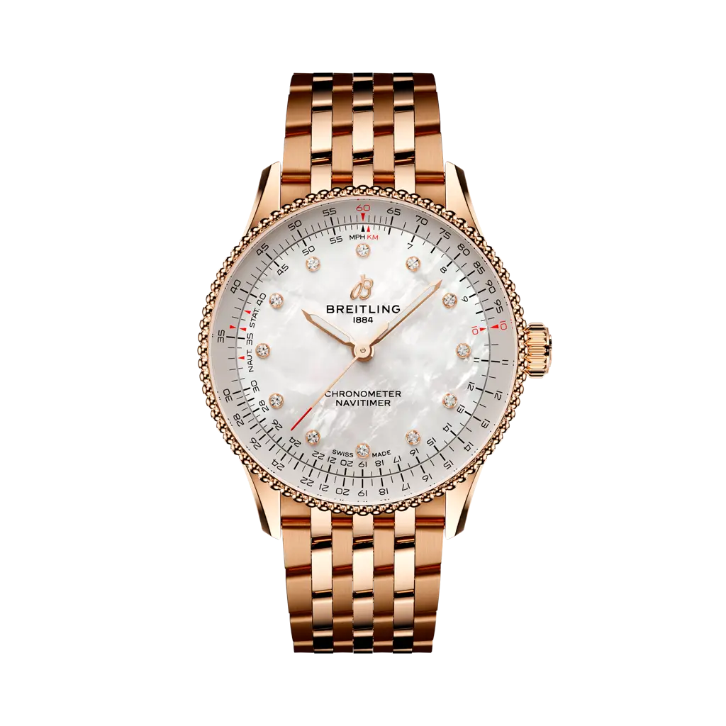 Breitling Navitimer Automatic 36 mm White Dial Small Scale Traceable 18K Red Gold Bracelet R17327211A1R1 - WATCHXNYC