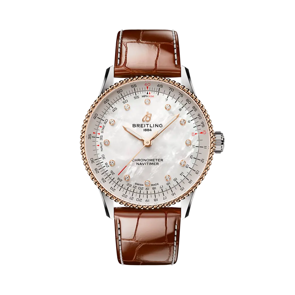 Breitling Navitimer Automatic 36 mm White Dial Stainless Steel & 18K Red Gold   Leather Strap U17327211A1P1 - WATCHXNYC