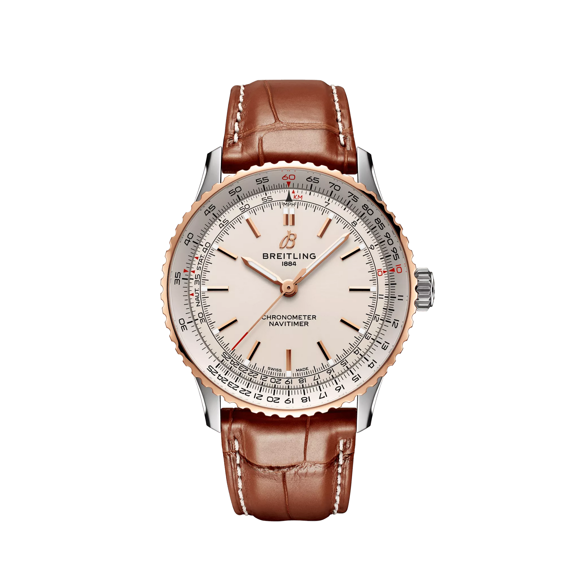 Breitling Navitimer Automatic 41 mm White Dial Stainless Steel & 18K Red Gold   Leather Strap U17329F41G1P1 - WATCHXNYC