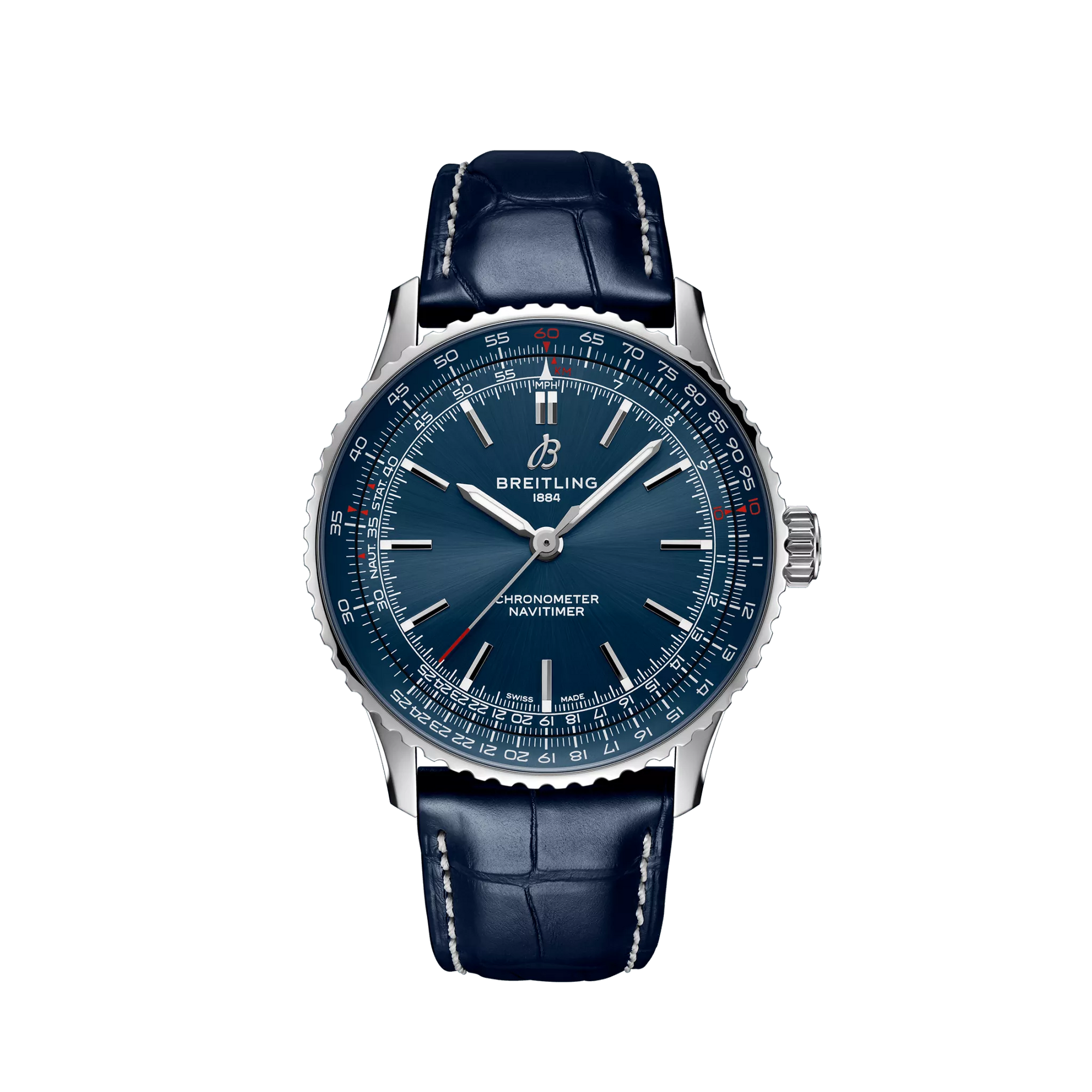 Breitling Navitimer Automatic 41mm Bright Blue Dial Stainless Steel   Leather Straight Strap A17329161C1P1 - WATCHXNYC