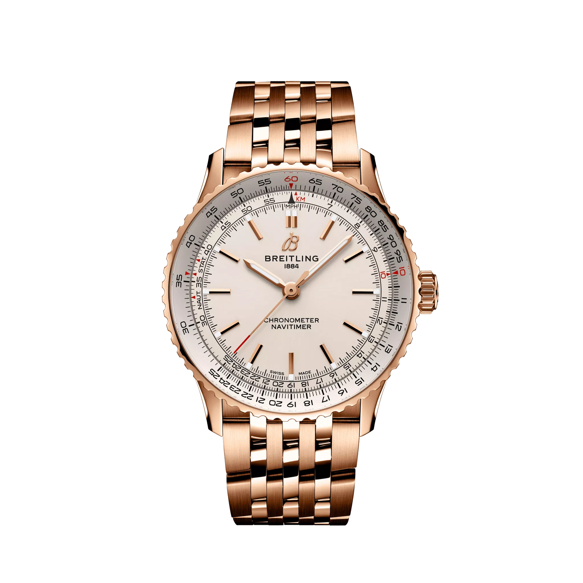 Breitling Navitimer Automatic 41mm White Dial Small Scale Traceable 18K Red Gold Bracelet R17329F41G1R1 - WATCHXNYC