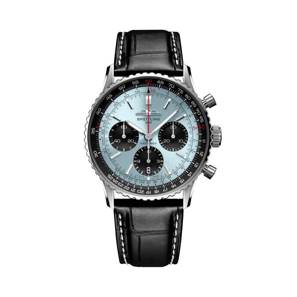 Breitling Navitimer B01 Chronograph 41 mm Black With Ocean Dial Stainless Steel   Leather Strap AB0139241C2P1 - WATCHXNYC